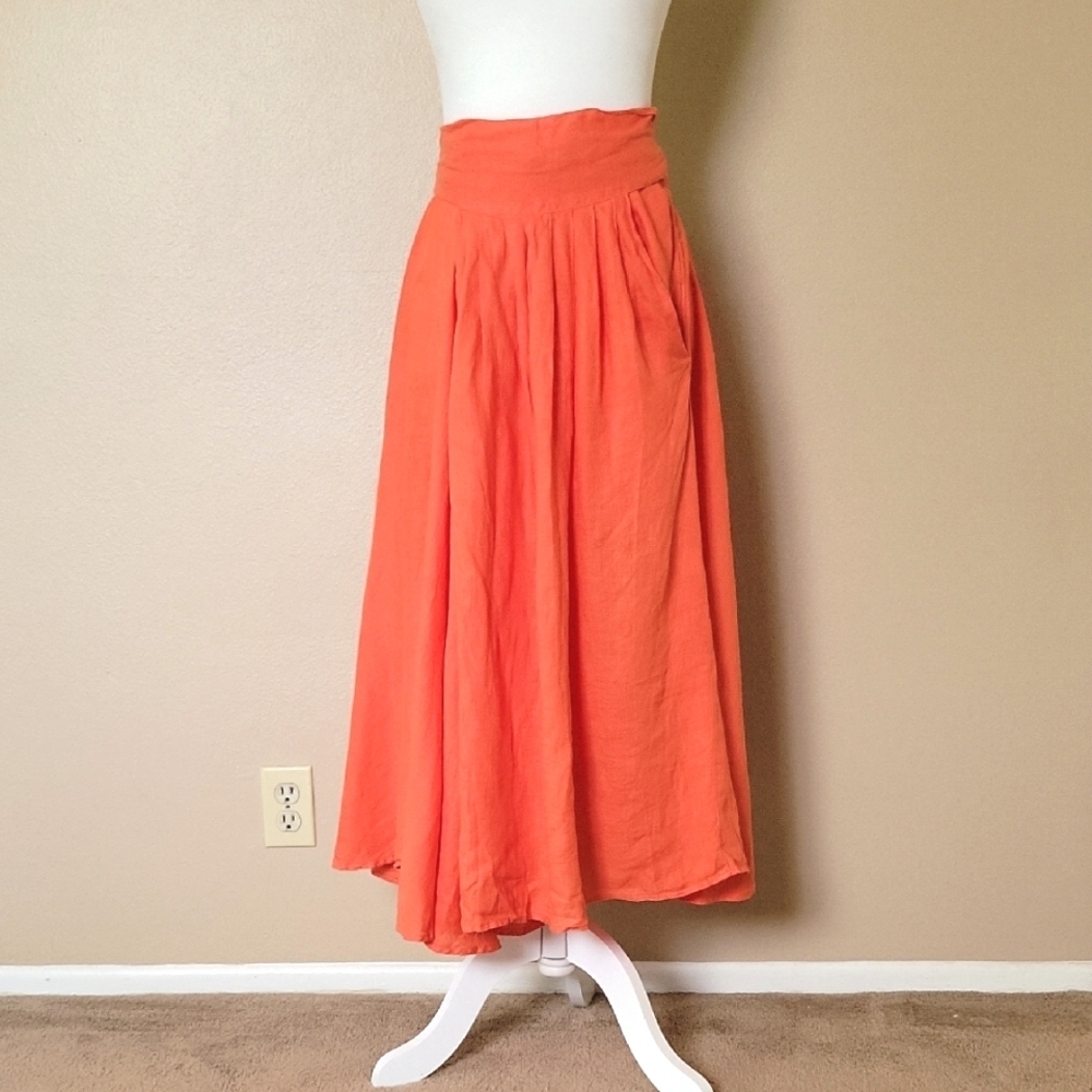 Black Crane Coral Linen Midi Wrap Skirt - Size Small